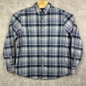 Vineyard Vines Slim Fit Tucker Shirt Mens Large Pink Blue Plaid Long Sleeve‎